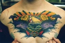 tradional chest piece tattoo for women sailor jerry style